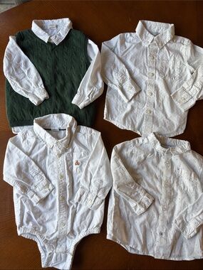 H&M Green Cable Knit Vest with White Button-Down Shirts Set